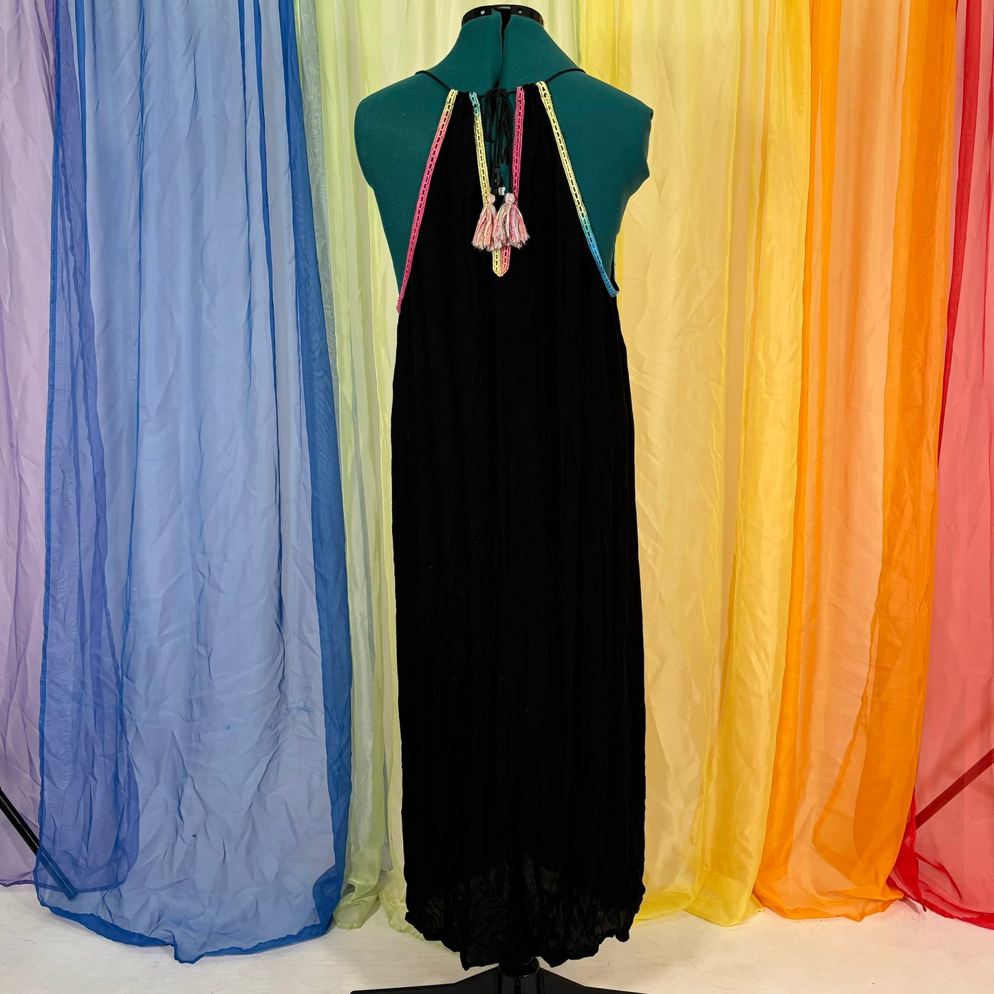 Black Midi Dress with Rainbow Details