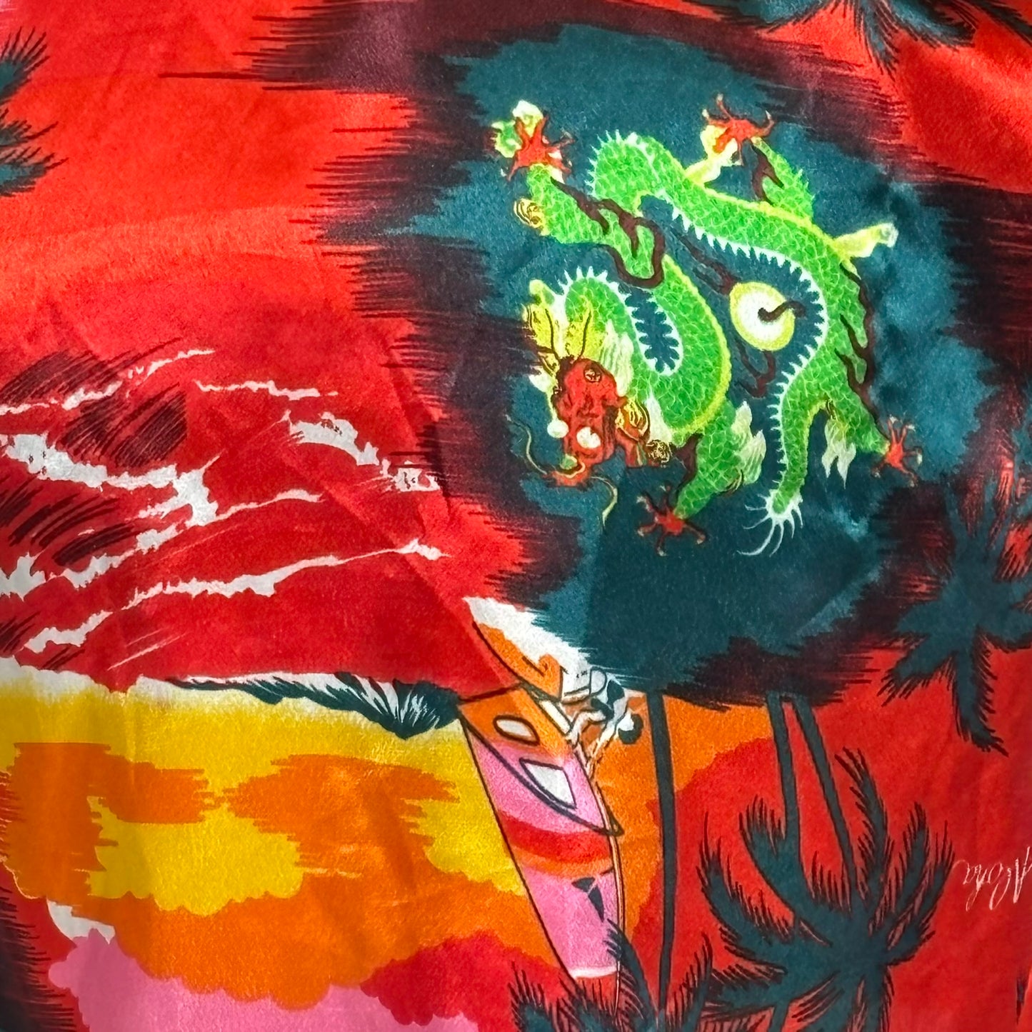 Red Tropical Japanese Print Satin Robe