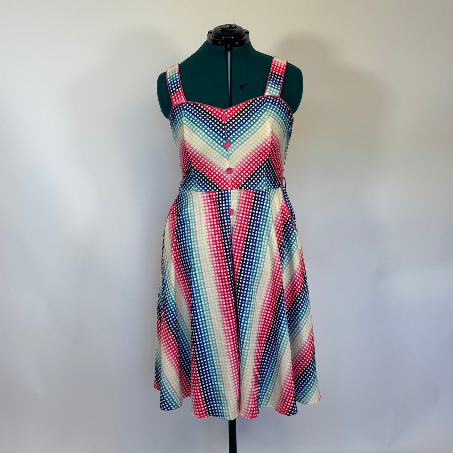 Rainbow Grid Print Pin-up Style Dress