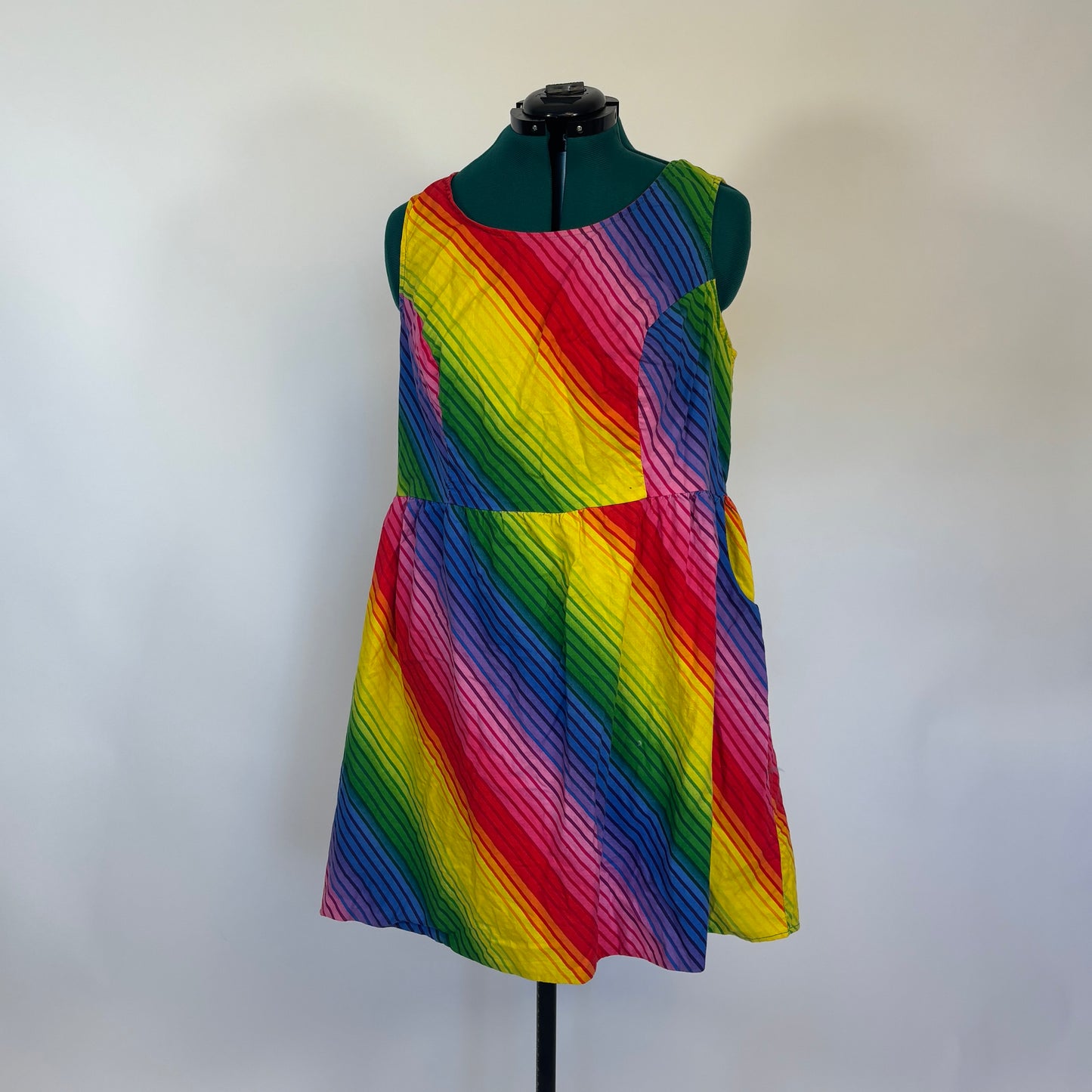 Retrolicious Rainbow Striped Sleeveless Fit and Flare Dress