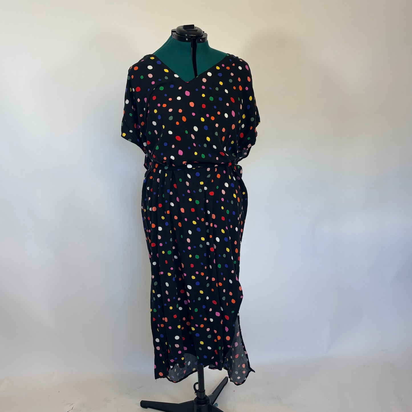 Eloquii Elements Black and Rainbow Polka Dot Maxi Dress