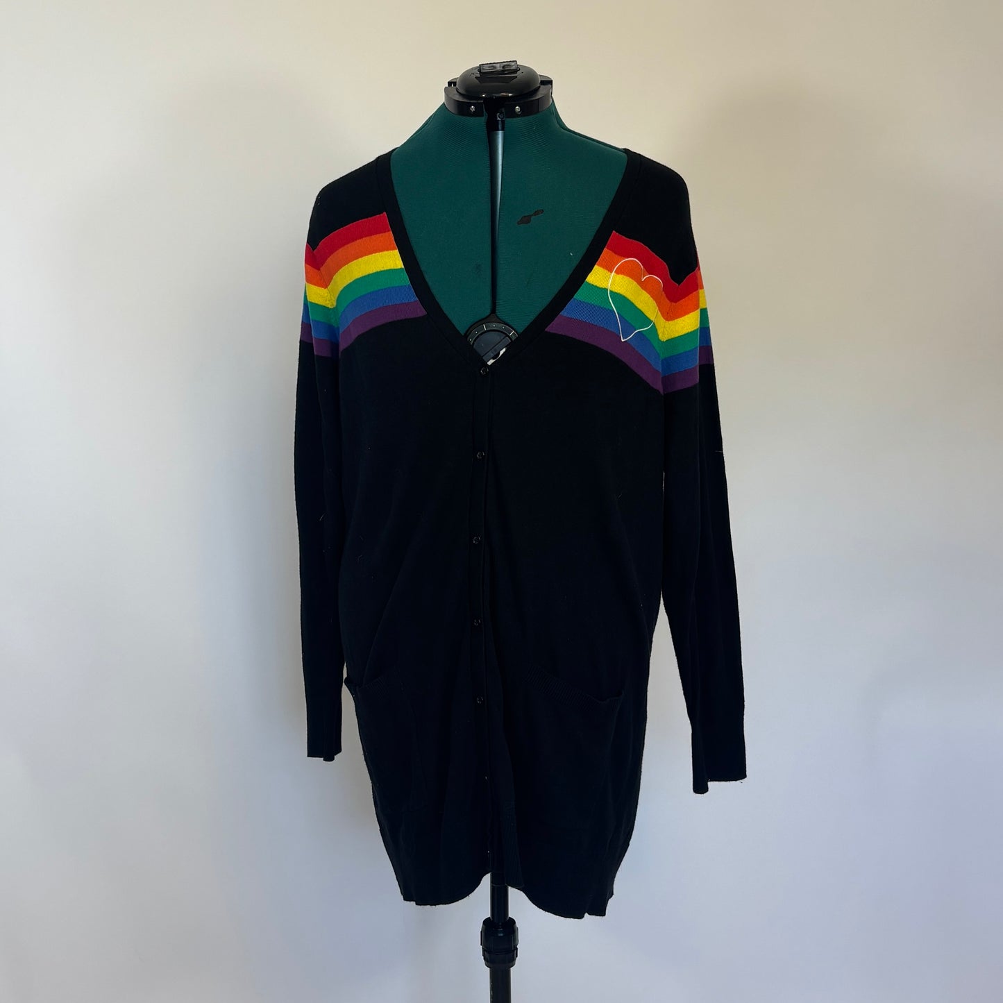 Torrid Black Cardigan Sweater with Rainbow Stripes