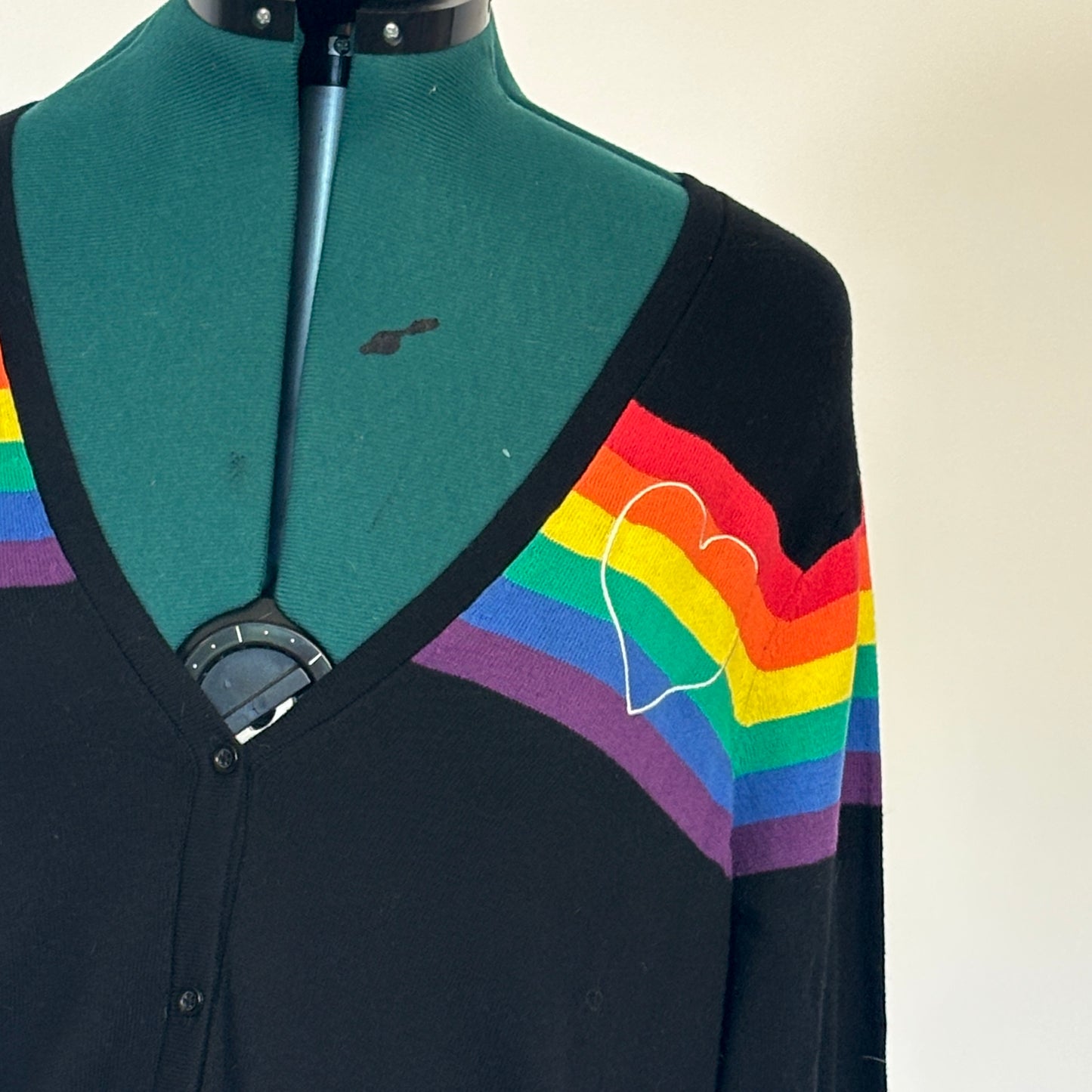 Torrid Black Cardigan Sweater with Rainbow Stripes