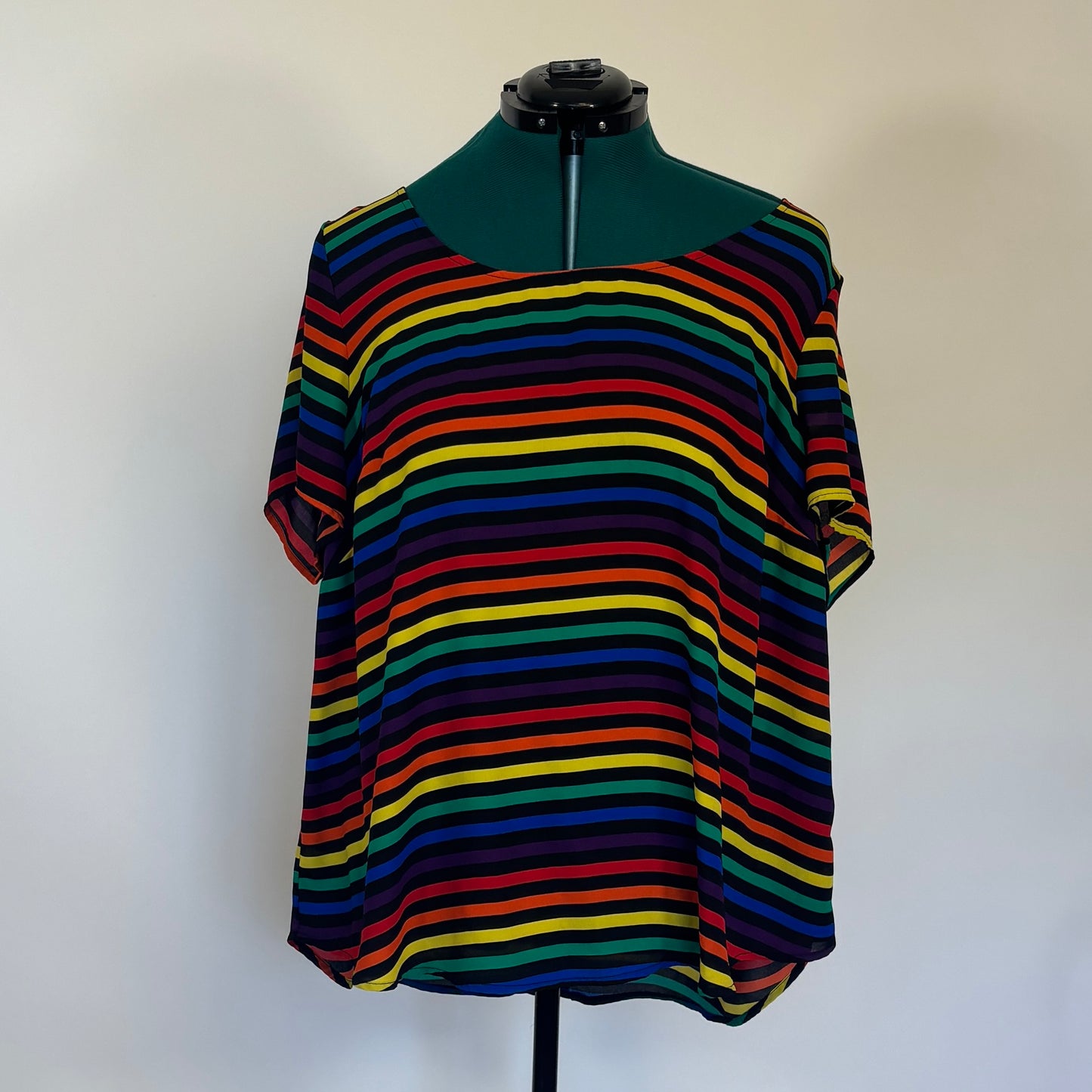 Torrid Black and Rainbow Striped Short Sleeve Top