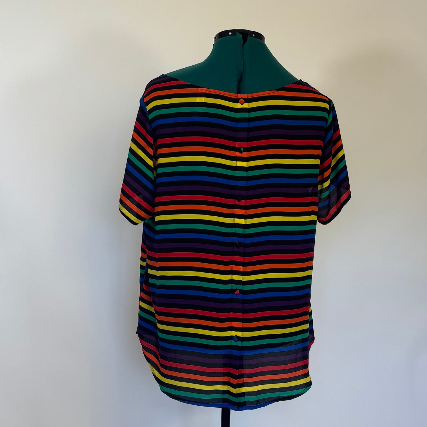 Torrid Black and Rainbow Striped Short Sleeve Top