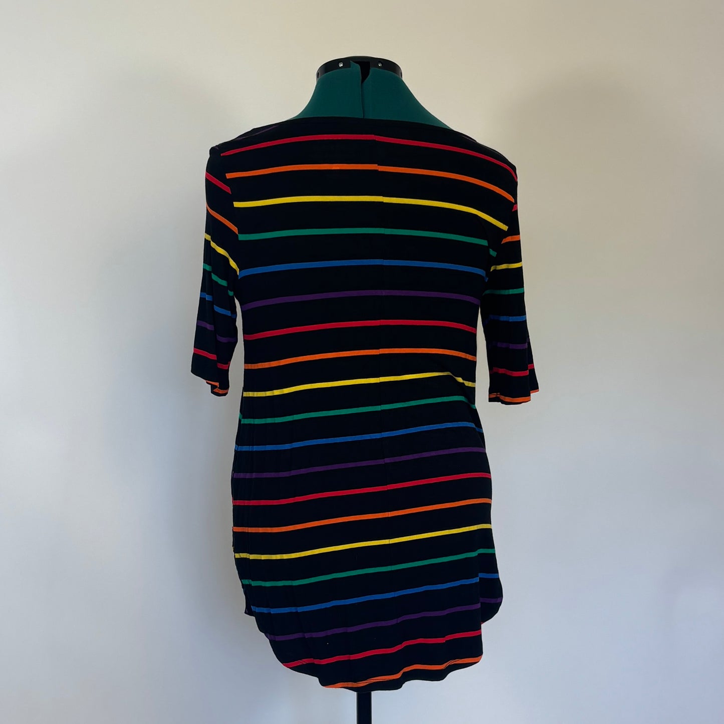 Torrid Black and Rainbow Stripe 1/2 Sleeve V Neck Tee