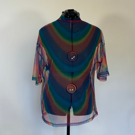 Sheer Mesh Rainbow Ombre Top