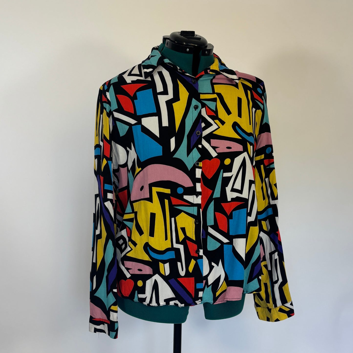 Black and Rainbow Abstract Print Long Sleeve Button Down