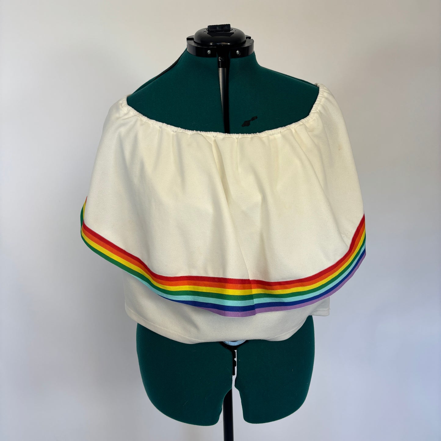 Fashion to Figure White Ruffle Top with Rainbow Trim