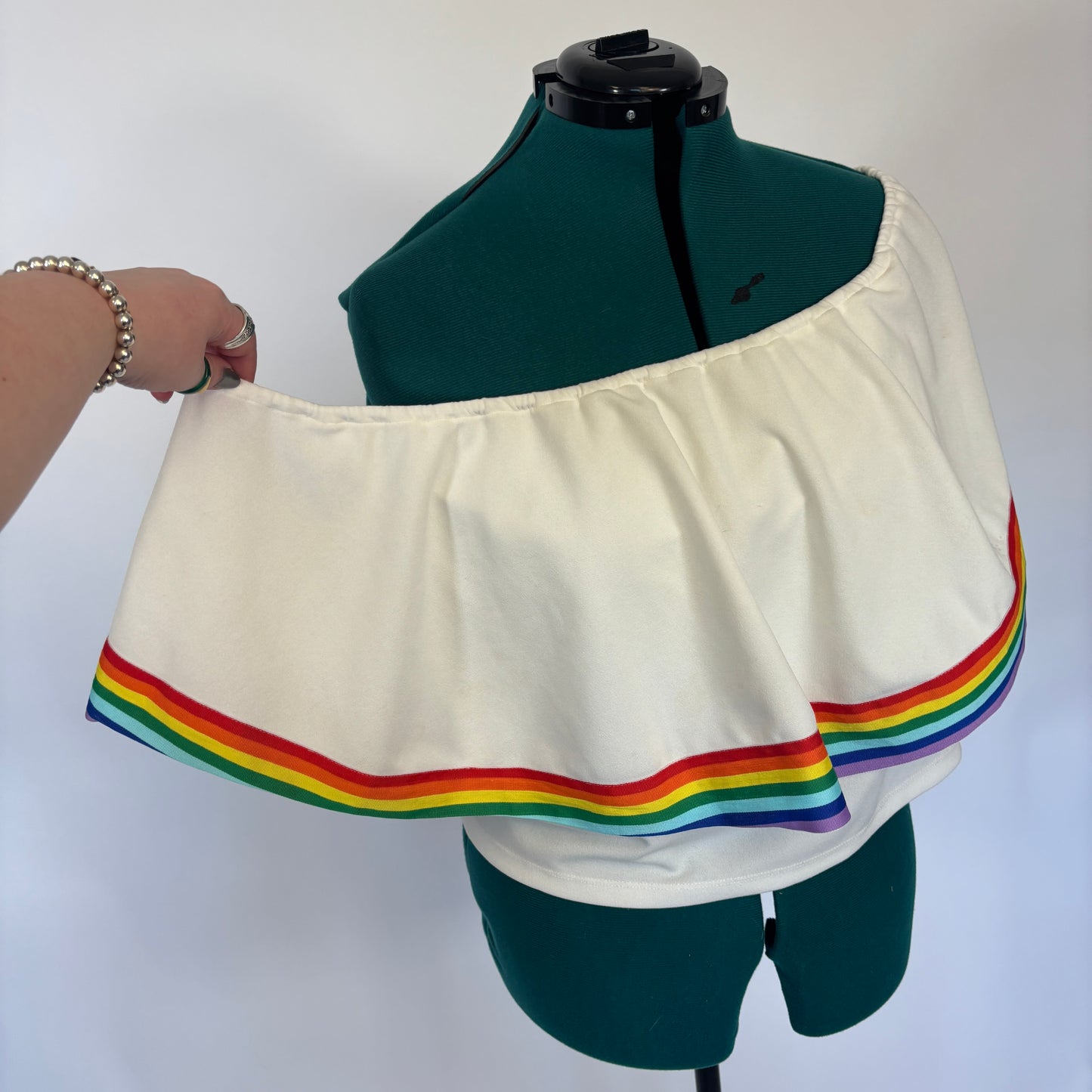 Fashion to Figure White Ruffle Top with Rainbow Trim