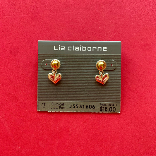 Vintage Deadstock Liz Claiborne Gold Heart Stud Earrings