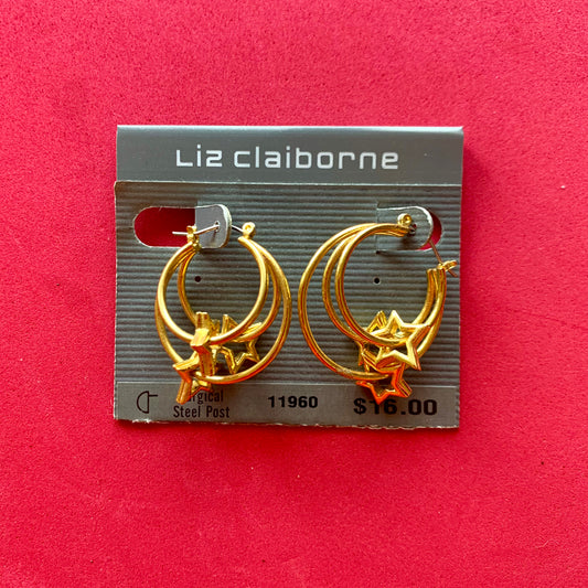 Vintage Deadstock Liz Claiborne Gold Star Hoop Earrings