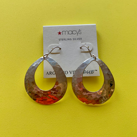 Vintage Deadstock Macy's Hammered Sterling Silver Drop Earrings