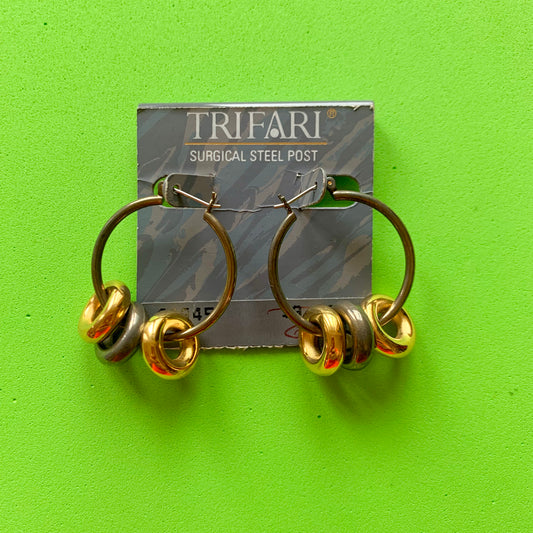 Vintage Deadstock Trifari Mixed Metals Hoop Earrings