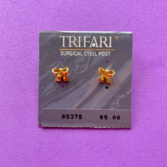 Vintage Deadstock Trifari Gold Bow Stud Earrings