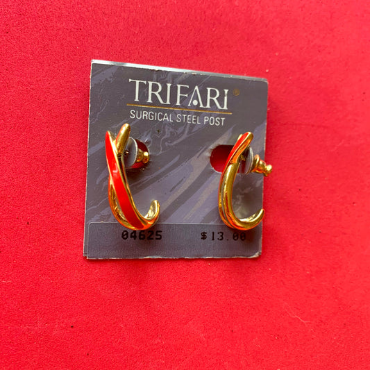 Vintage Deadstock Trifari Red and Gold Ribbon Earrings