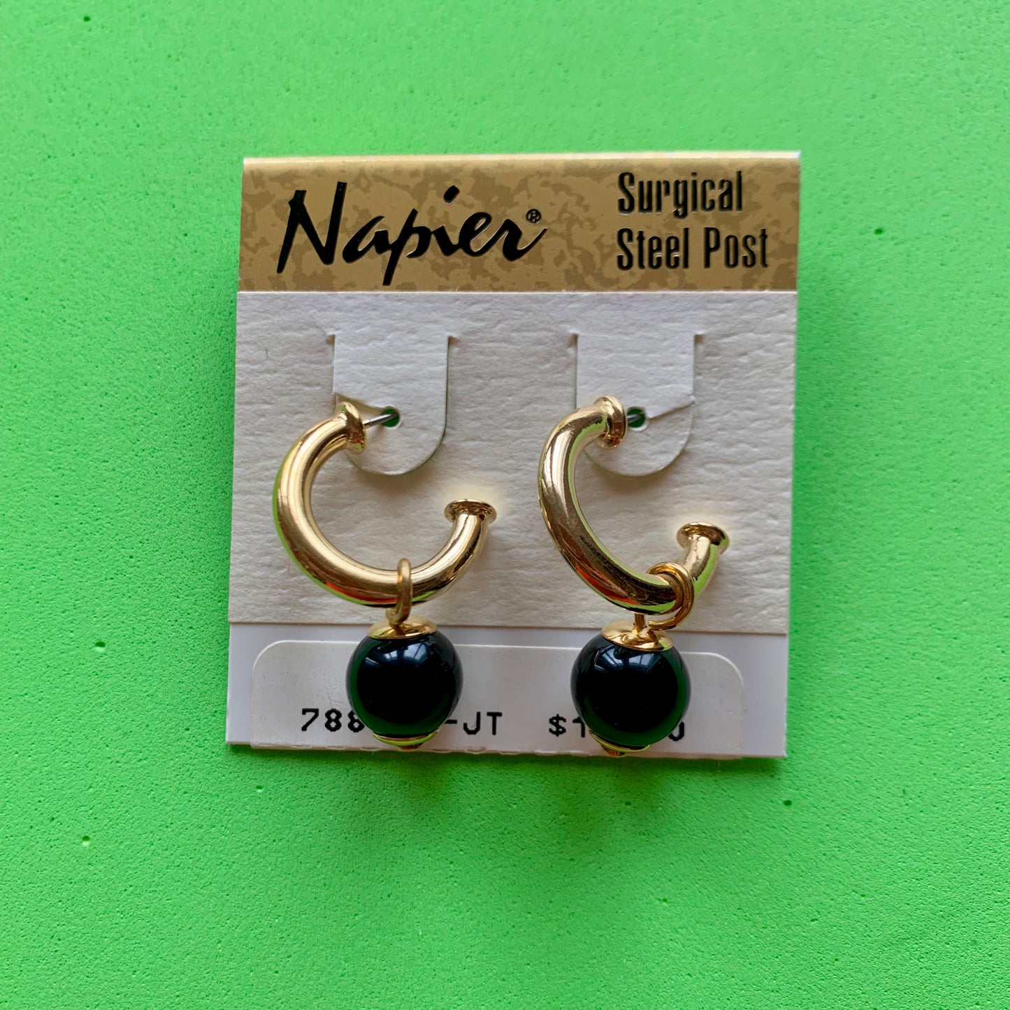 Vintage Deadstock Napier Gold and Black Hoop Charm Earrings