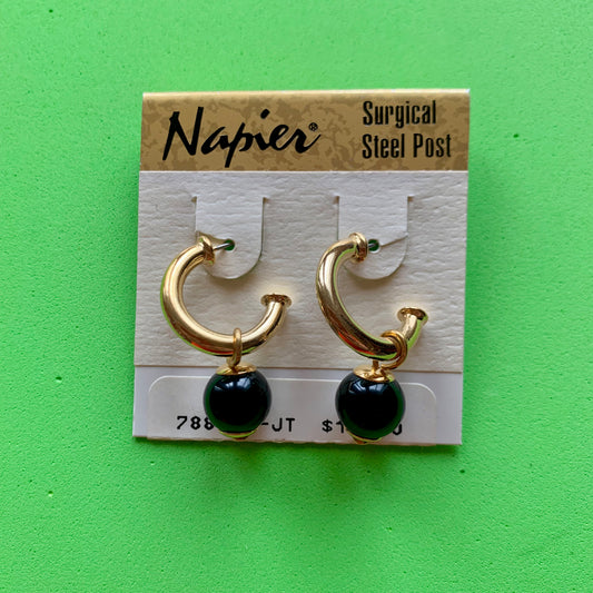 Vintage Deadstock Napier Gold and Black Hoop Charm Earrings