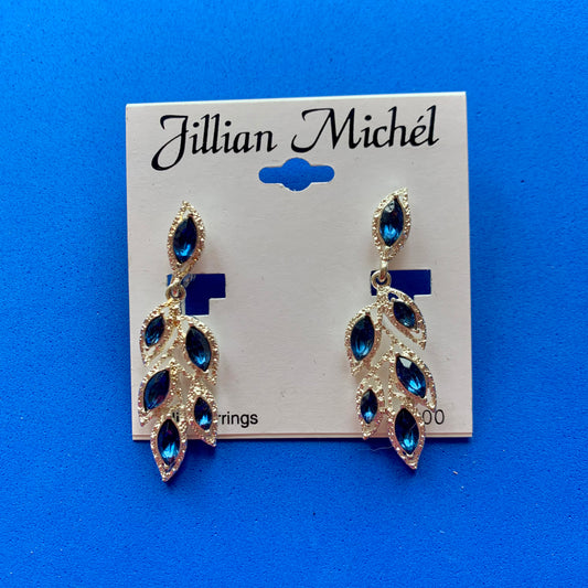 Vintage Deadstock Jillian Michel Silver and Turquoise Gem Leaf Dangle Clip-On Earrings