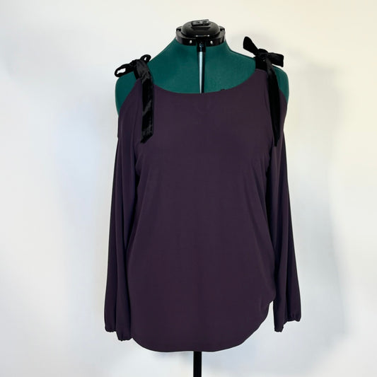Purple Cold Shoulder Top with Black Velvet Bows