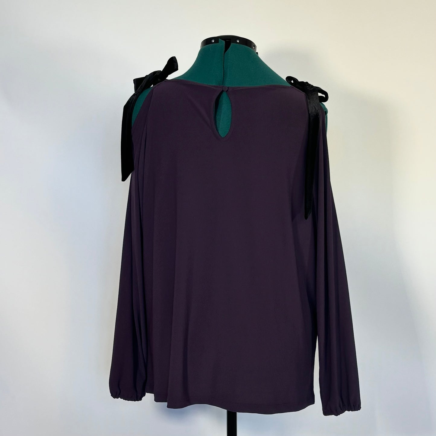 Purple Cold Shoulder Top with Black Velvet Bows