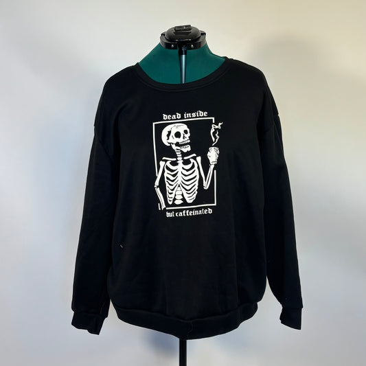 “Dead Inside but Caffeinated,” Skeleton Graphic Sweatshirt