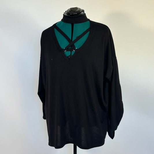 Boohoo Black Long Sleeve Mock Neck Top with Harness Detail