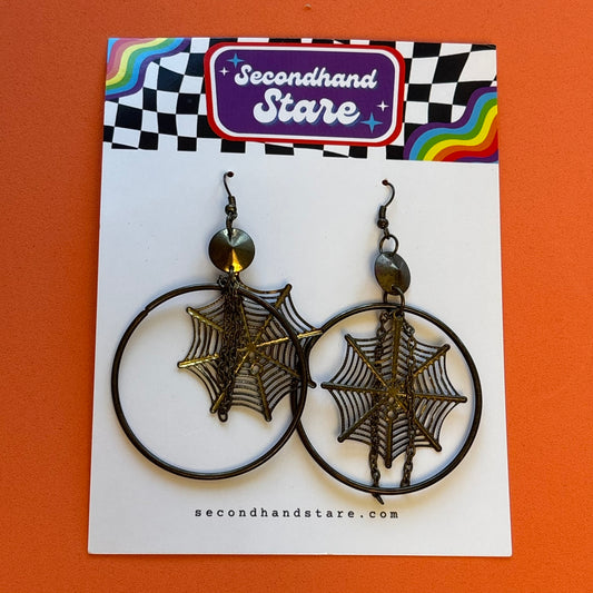 Brass Spiderweb Hoop Earrings