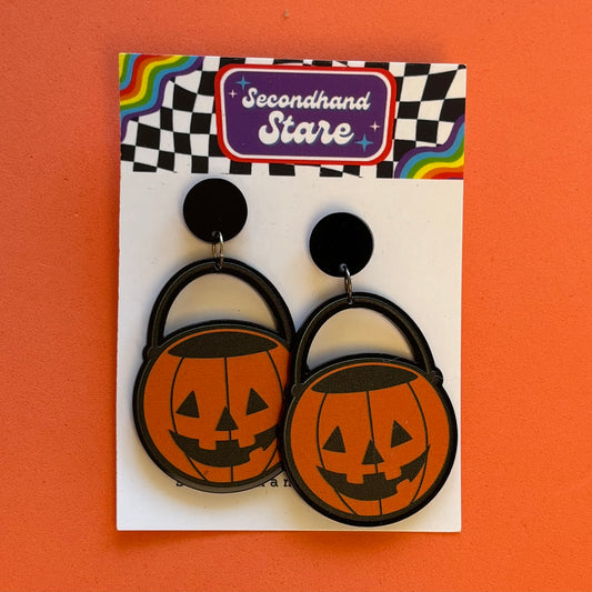 Jack-o’-Lantern Treat Basket Drop Earrings