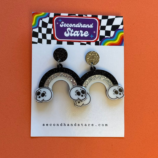 Black and Grey Rainbow Earrings with Skeletons