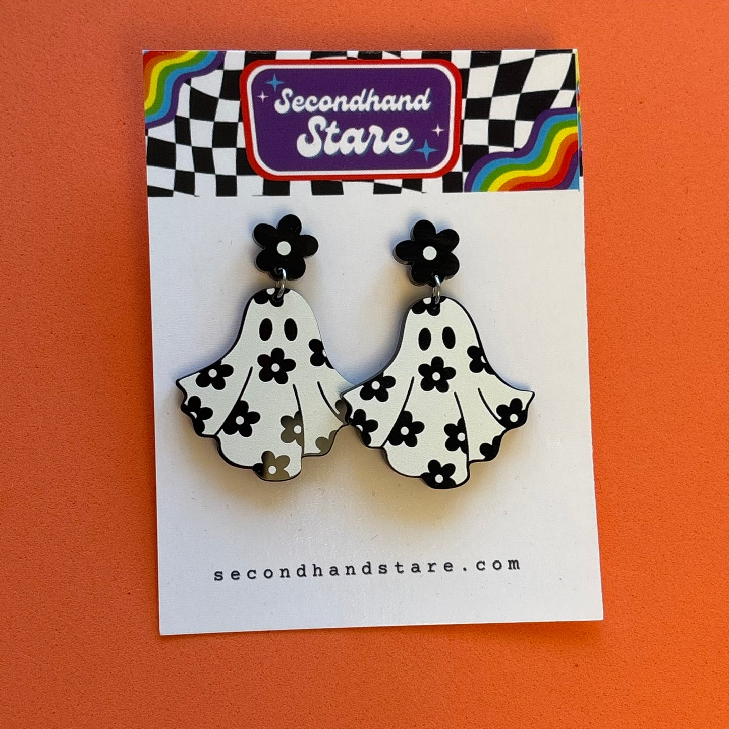 Black and White Floral Ghost Earrings