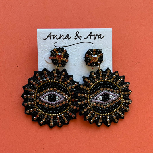 Beaded Rhinestone Eye Drop Earring NWT