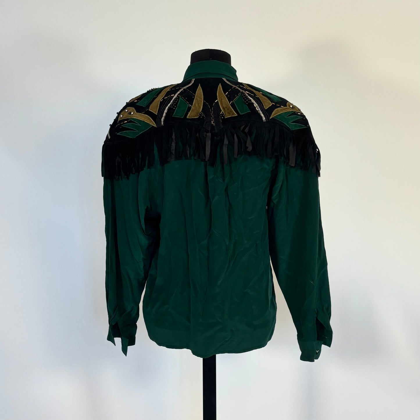 Vintage Cedars 100% Green Silk Western Button Down Top