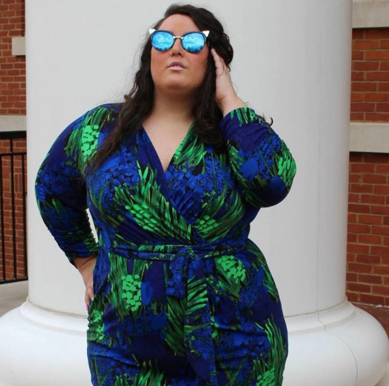 Blue and Green Tropical Print Dress