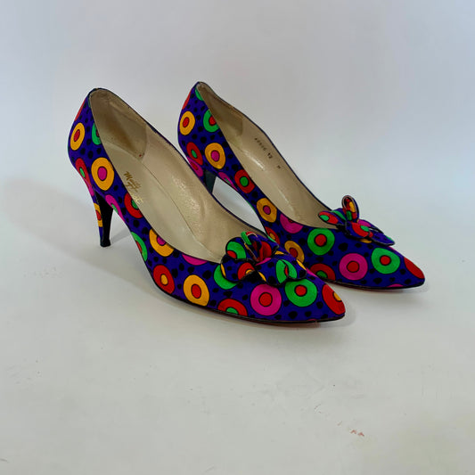 Sz 12 Vintage Marty Fuerst Detroit Multicolored Polka Dot Heels