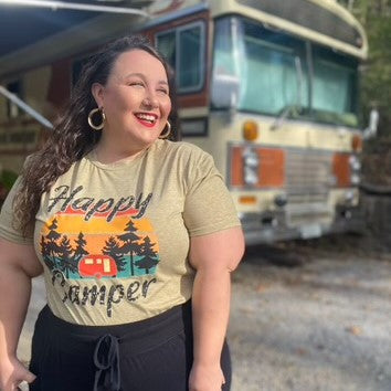 Olive Green "Happy Camper" Graphic Tee