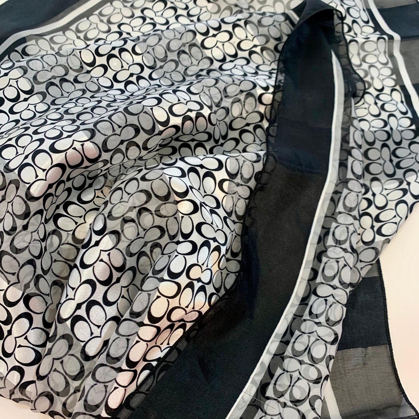 Vintage Coach Black and White 40"x40" Satin Scarf
