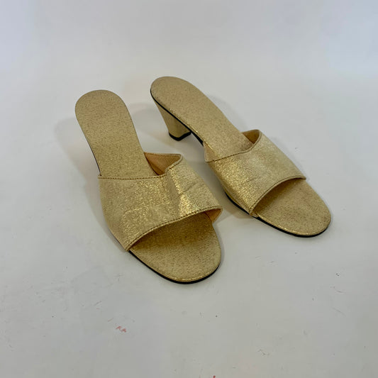 Sz 8 Vintage Gold Slide Heels