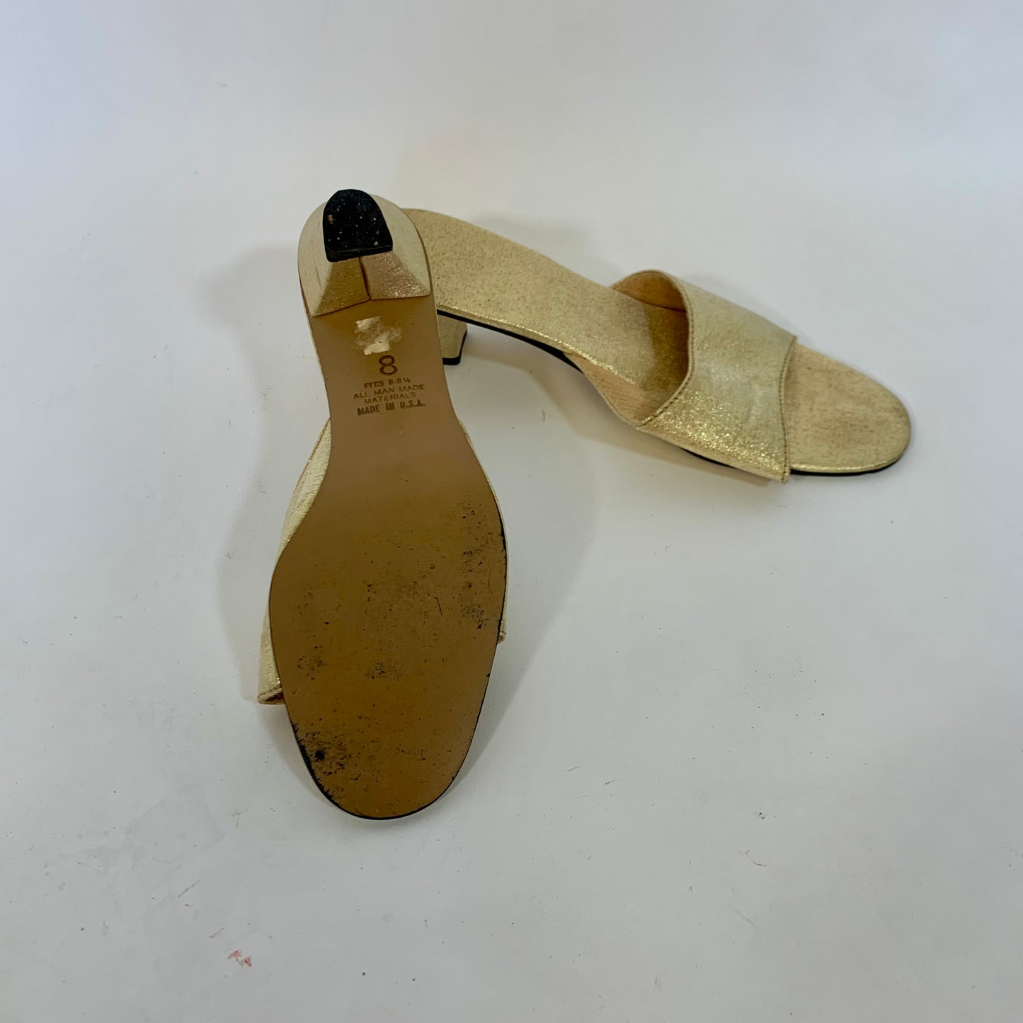 Sz 8 Vintage Gold Slide Heels