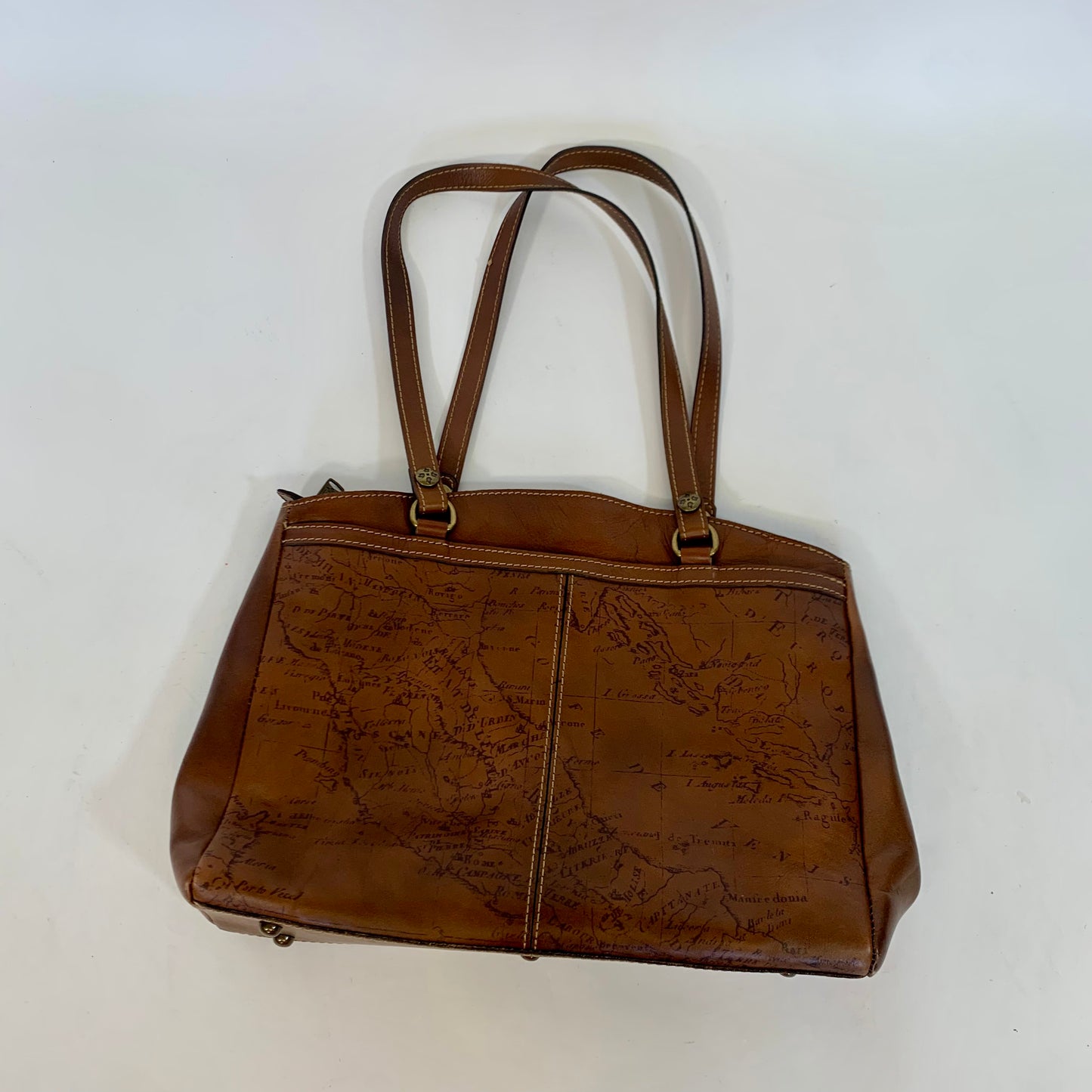 Vintage Patricia Nash Signature Map Collection Tote in Riot Rust Brown Leather