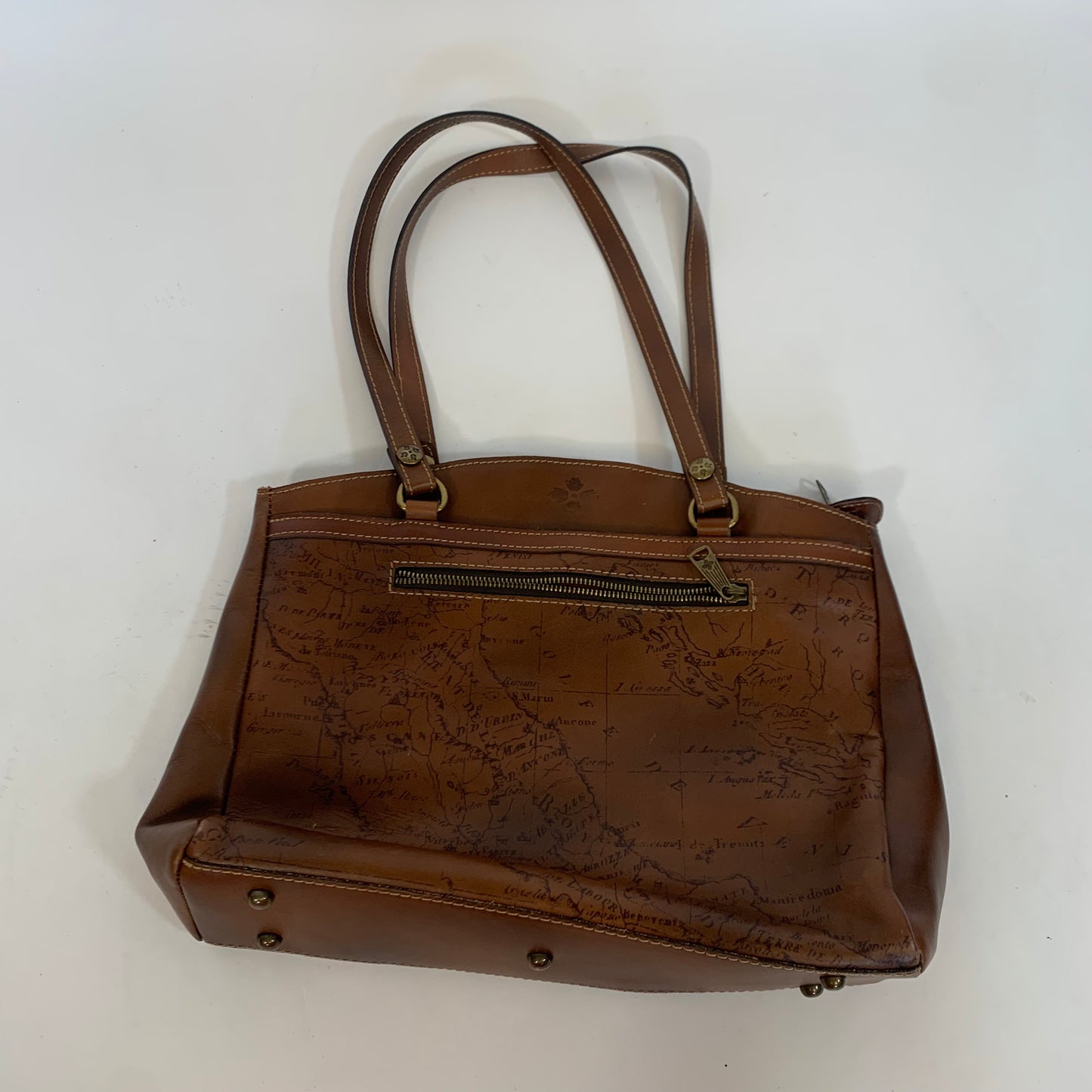 Vintage Patricia Nash Signature Map Collection Tote in Riot Rust Brown Leather