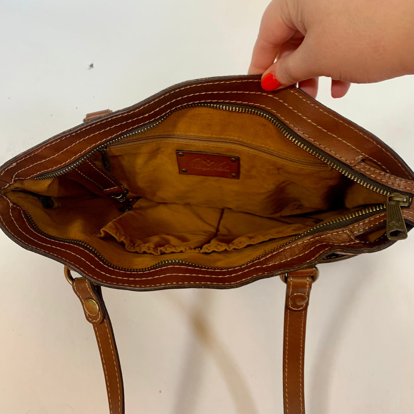 Vintage Patricia Nash Signature Map Collection Tote in Riot Rust Brown Leather