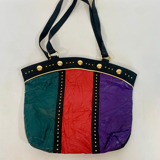 Vintage Black and Multicolored Leather Shoulder Bag