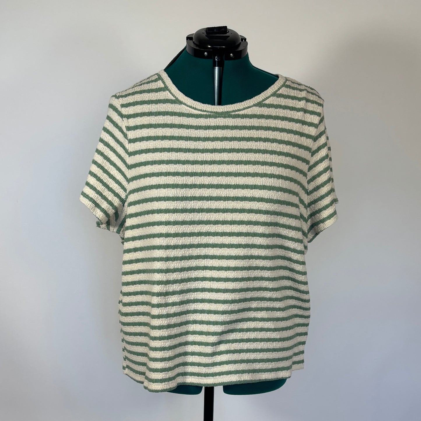 Torrid Green and Cream Stripe Textured Short Sleeve Shirt