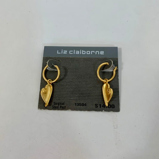 Vintage Deadstock Liz Claiborne Gold Hoop Heart Charm Earrings