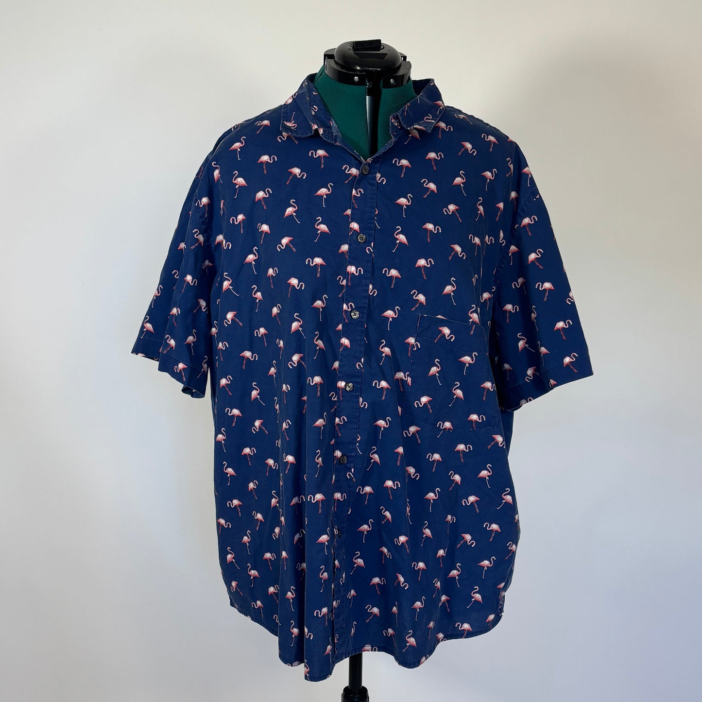 Vintage Basic Editions Flamingo Navy Short Sleeve Button Down