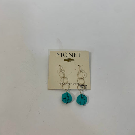 Vintage Deadstock Monet Silver and Turquoise Drop Earrings