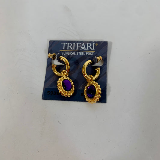 Vintage Deadstock Trifari Gold Hoop Drop Earrings