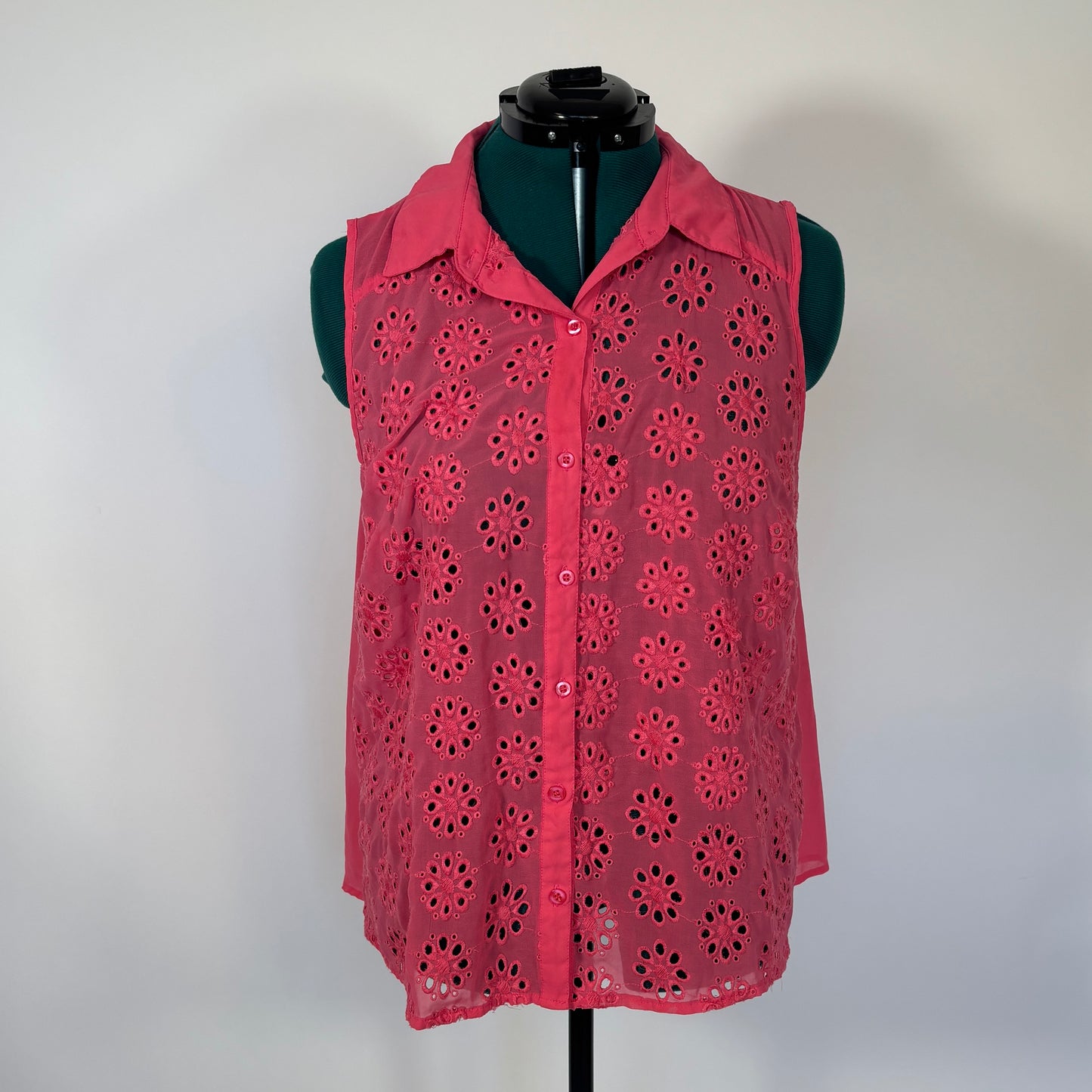 Torrid Pink Sleeveless Button Down with Floral Eyelet Design