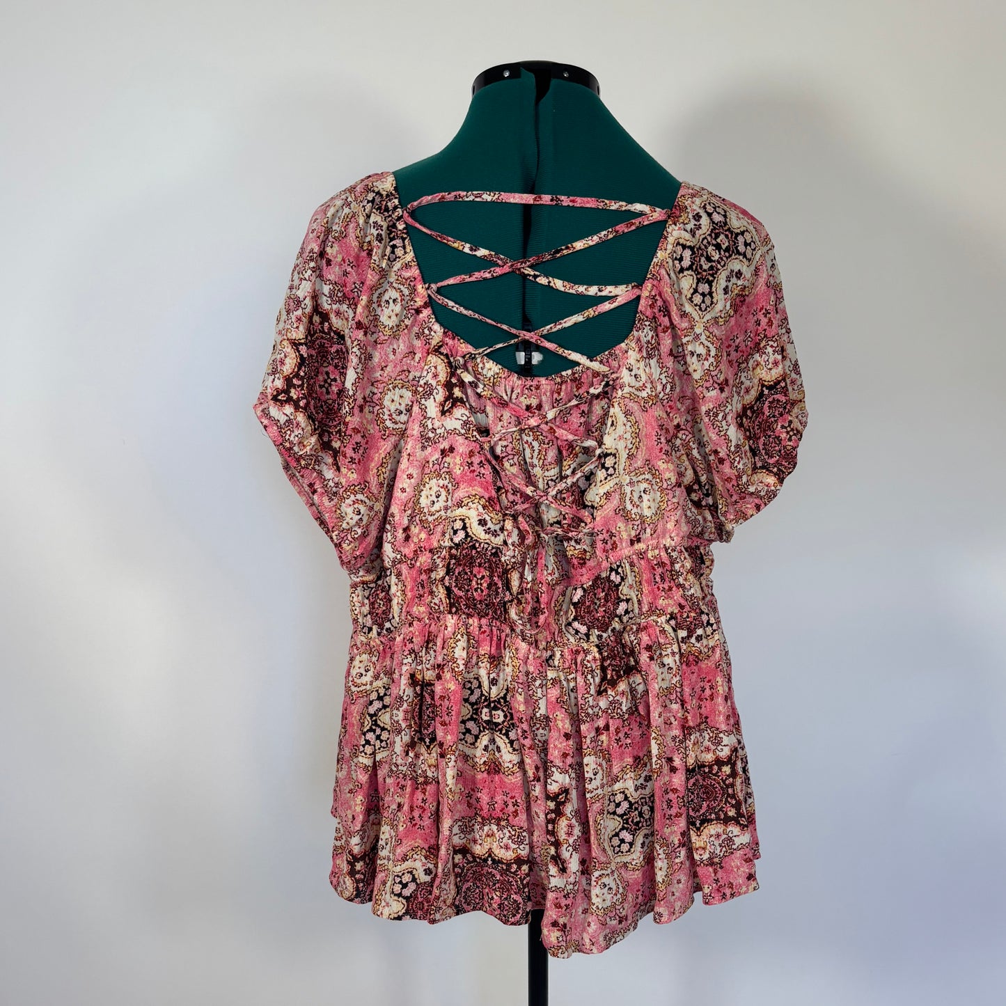 Torrid Pink Paisley Babydoll Top with Corset Detail